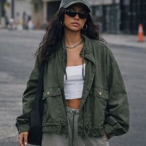 Women's Olive Green Utility Jacket - Casual Lightweight Coat